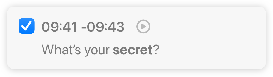 A search result for the word secrete from Pompom's search feature